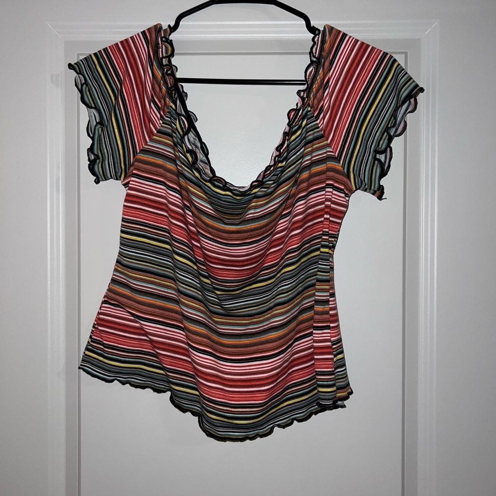 SHEIN Cropped Striped Off-Shoulder Top